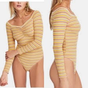 Free People Put A Stripe On It Bodysuit Yellow
